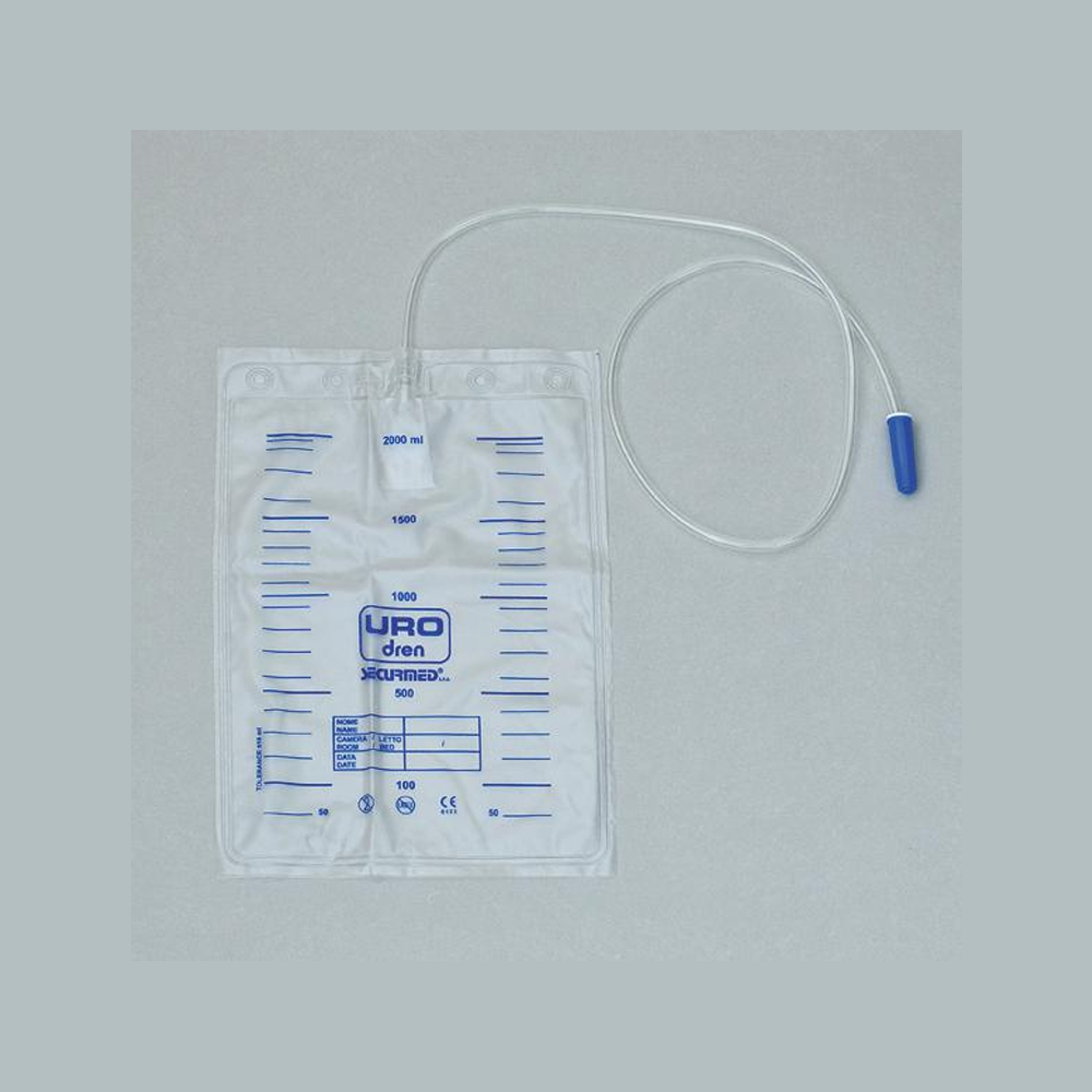 Sacca urina con valvola non sterile da 2 Lt. Lunghezza tubo 90. Confezione 10 Pz
